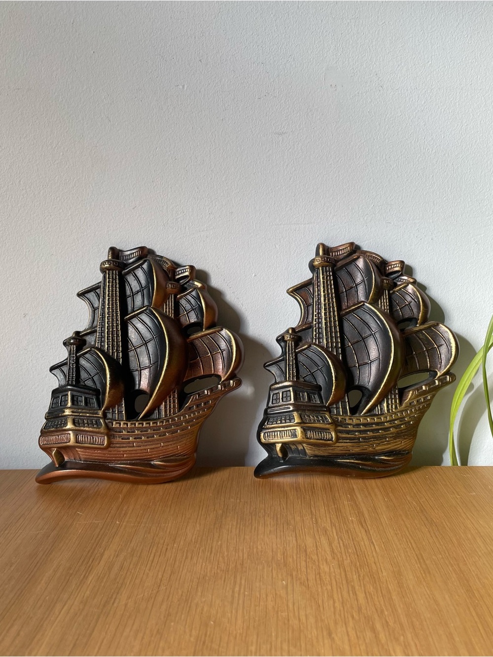 Vintage 1960s Miller Studio Sailing Ship Chalkware Wall Plaques Set of 2